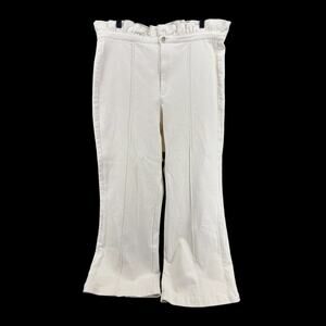 Emily McCarthy Cream Wide Leg Pants Ruffle Waist Front Crease Large Cottage